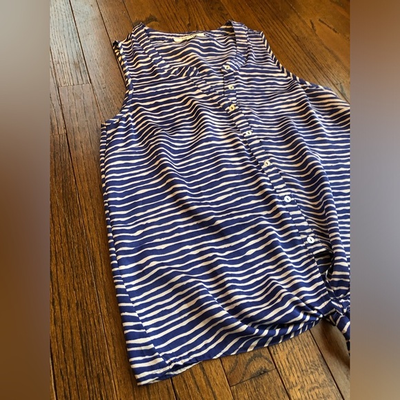 Daniel Rainn Women’s S Blue/White Zebra Striped Sleeveless Front Tie V-Neck Top - Picture 2 of 11